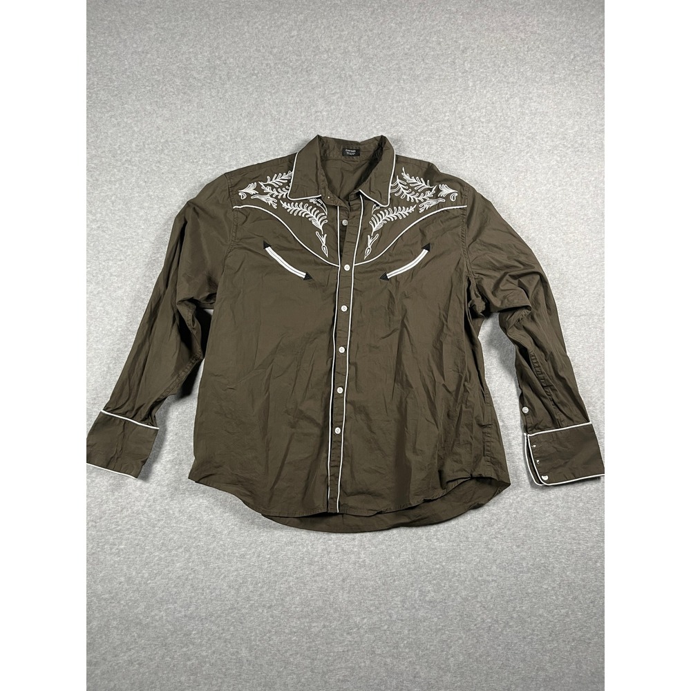 Western Embroidered Rodeo Button Up Shirt Men XXL Green Cowboy Line Dancing